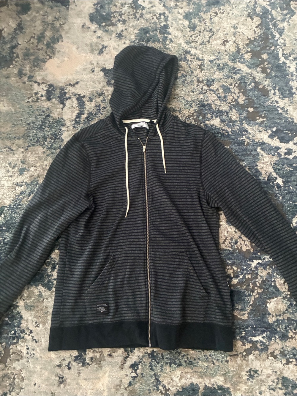 Five Four Men's Black & Gray Striped Hooded Zip Sweater